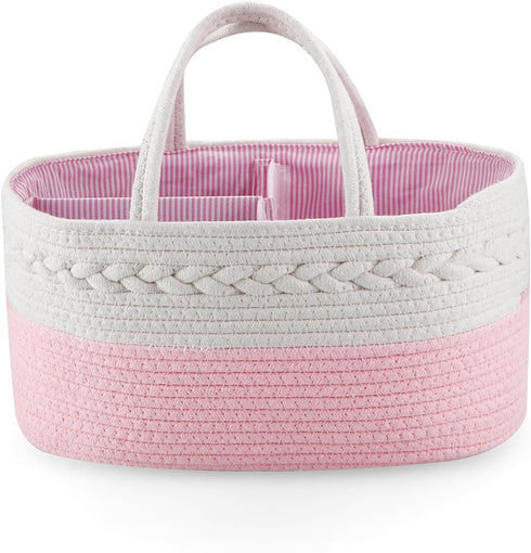 PandaEar Baby Diaper Caddy Organizer Cotton Rope Nursery Storage Basket Portable Car