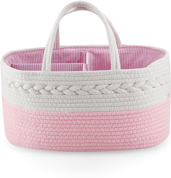 PandaEar Baby Diaper Caddy Organizer Cotton Rope Nursery Storage Basket Portable Car
