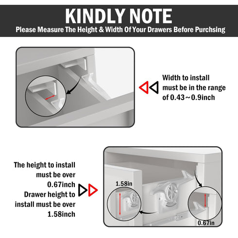 TLAUHANG 6 Pack Child Safety Drawer Locks - THAULANG Zero Gap Invisible Drawer Latches with Strong AdhesiveEasy