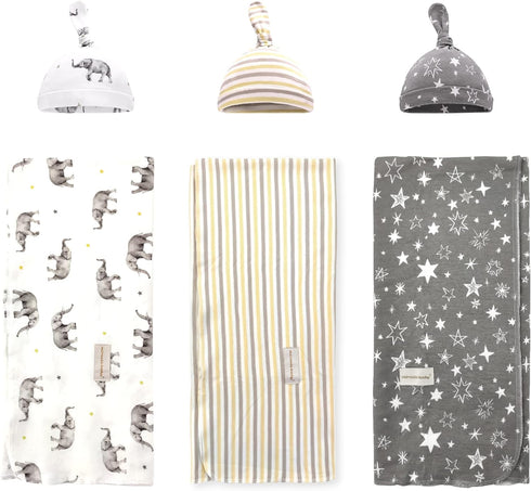 Set 6 Pack 100% 35" 35" Newborn Swaddle and Hat Cotton Knitted Muslin Baby Blankets x Baby Receiving Blankets Stroller