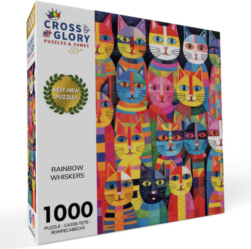 Cross & Glory 1000 Piece Jigsaw Puzzle - Rainbow Whiskers Whimsical Cat for Adults, Eco-Friendly, Satin Finish