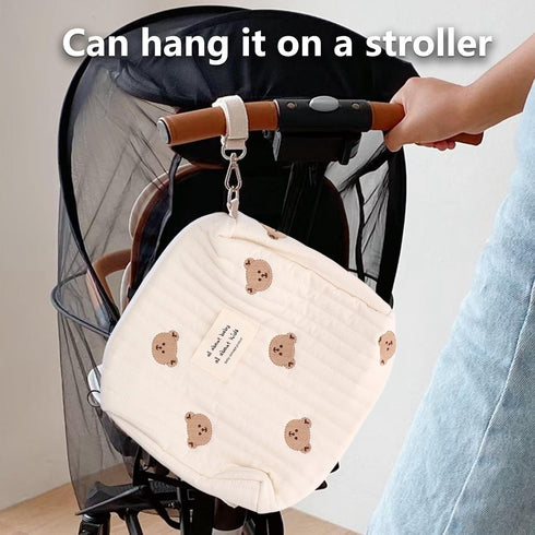 Naroote Diaper Bag, Bag Quilted Cotton Cute Pattern Nappy Diaper Storage Bag with Stroller Hooks Portable Stroller Baby