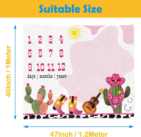 Cow Girl Baby Stuff, Baby Monthly Milestone Stuff for Newborn Baby Photo Taken - Baby Age Blanket with 2 Frame by PAMBO