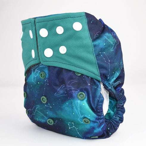 Sigzagor 3 AIll in One Cloth Diapers Nappies for Night AIO Sewn in Insert Reusable Washable (Whales Foxes)