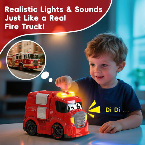 1-3 2-4 AEROQUEST Remote Control Car for Toddlers Fire Truck Toy for Ages Lights & Sounds Emergency Cars Preschoolers