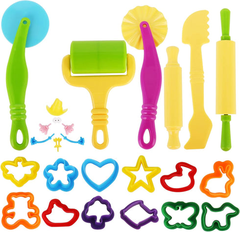 Dough Tools Set for Kids Ages 2-4 - 25pc Creative Play Accessories with Molds and Cutters