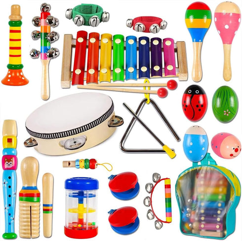 Kids Musical Instruments, INLAIER Toddler Wooden Percussion Instruments Tambourine Xylophone Toys for