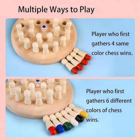 Wooden Memory Chess Board Game - Color Memory Matching Brain Teasers for Kids Age 3-12, Educational Toys