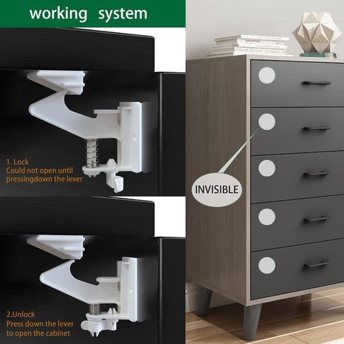 20 Pack Cabinet Locks, Vmaisi Child Safety Latches for Baby Proofing Cabinets Drawers, Easy Installation
