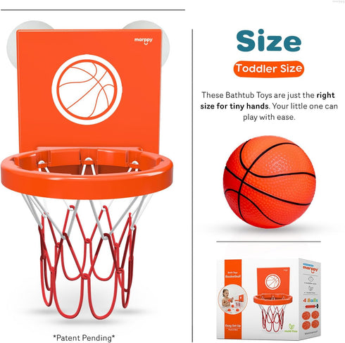 Bath Toys - Bathtub Basketball Hoop for Kids, Mini Basketball Hoop with 3 Suction Cups and 4 Soft Balls