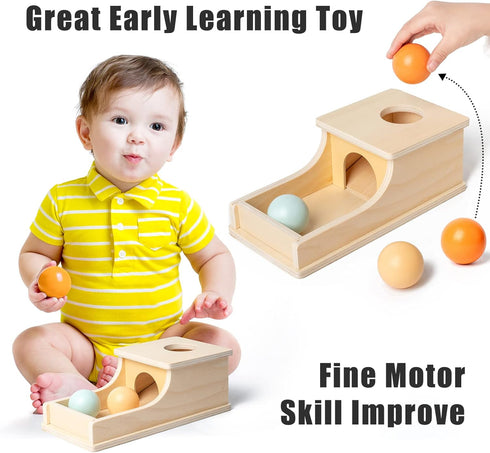 Busy Edition Montessori Toys for Babies 6-12 Months, Object Permanence Box Wooden Ball Drop Toy for Toddlers
