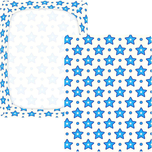 miaozhen 1 Pack 52x28 Cotton Baby Crib Sheets Soft Stretchy Blue Stars Dot Blue Light Toddler Mattresses for Nursery