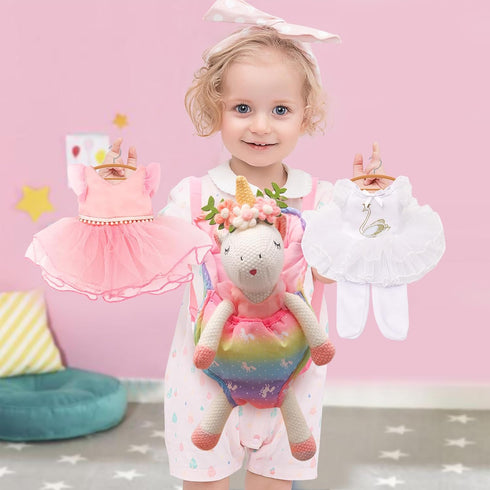 SUPERGFS 3 4 5 6 Unicorn Stuffed Animals Plush Ballerina Baby Doll with Doll Carrier Cloth Accessories Ballet Shoes