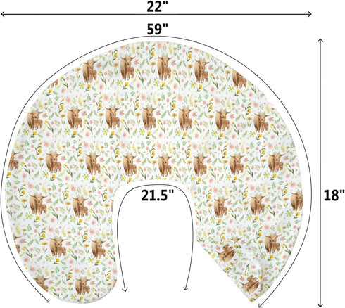 Highland Cows Boho Floral Baby Nursing Pillow Covers for Boy Girl Yak Cattle Retro Flowers Leaves Nursery Pillowcase