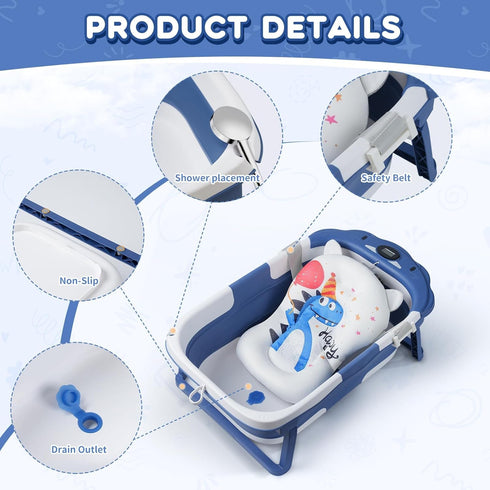 0-36 Baby Bathtub,Collapsible Baby Bath Tub with Thermometer & Soft Floating Cushion,Portable Travel Baby Bathtubs