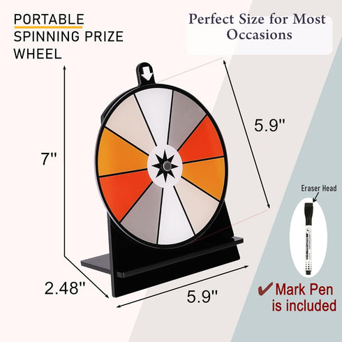 6 Inch Prize Wheel - Spinning Wheel for Prizes, 10 Slots Color Tabletop Roulette Spinner, Portable