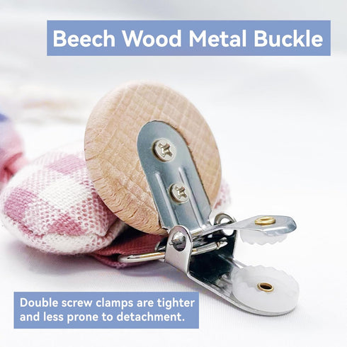 30 Pieces Wood Pacifier Clips, Natural Beech Wood Teething Grasping Toy Suspender Clips for DIY Pacifier Chains