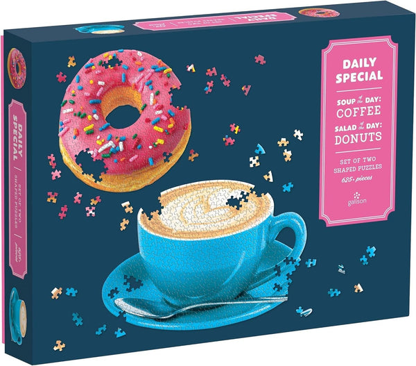 Galison Daily Special 2-in-1 Shaped Puzzle Set, 625 Pieces Total – Two Puzzles Featuring a Donut and Coffee