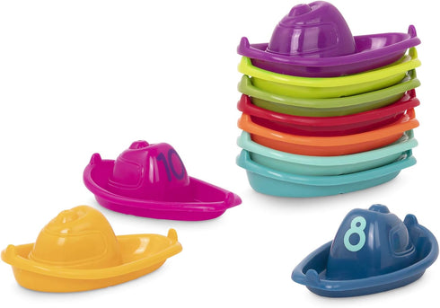 Battat 10 Bath Boats Numbered & Stackable Bathtime Toys, Floating Toy Boats for Bath, Pool, Beach, 6 Months +