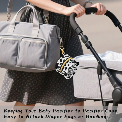 Cow Spots Round Pacifier Storage Case with Zipper, Portable Pacifier Case for Travel, Diaper Bag & Purse, Pacifier