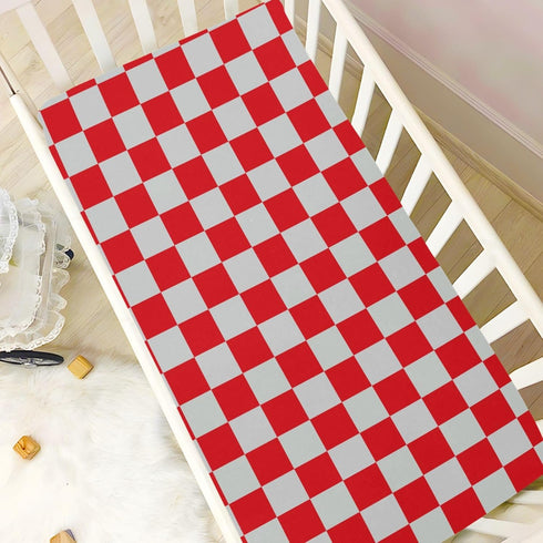 Pigsaly 27x39 Inch Crib Sheets Red Gray Checkered Baby Sheet for Standard Crib Mattress Boys Girls Toddler Bed Sheets