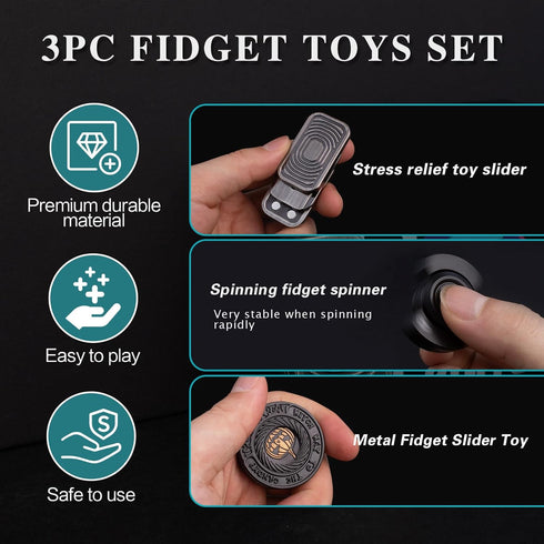 Set, Fidget Toys Adults Metal Fidget Slider, Spinner and Haptic Coin, Decompression Metal EDC Cool Figette Toys