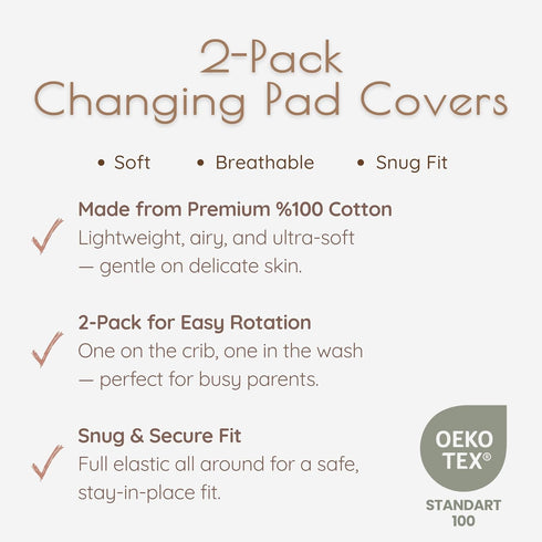 MY LITTLE ZONE 100% 2 Pack 32"x16" 8" Baby Changing Pad Cover Boy, Cotton Changing Table Sheets, Changing Table Covers
