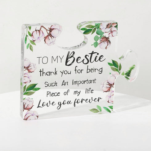 Bestie Gifts for Women - Engraved Acrylic Puzzle Piece 4.7 x 4.7 Inch - Friendship Gift for Girls, BFF Birthday
