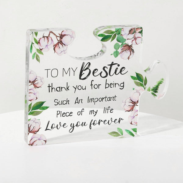 Bestie Gifts for Women - Engraved Acrylic Puzzle Piece 4.7 x 4.7 Inch - Friendship Gift for Girls, BFF Birthday