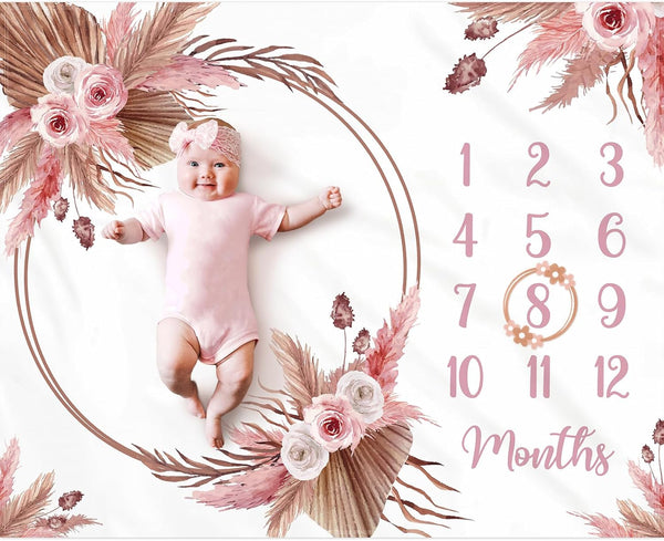 Floral Boho Baby Monthly Milestone Blanket Little Girl Bohemian Photo Prop Blanket