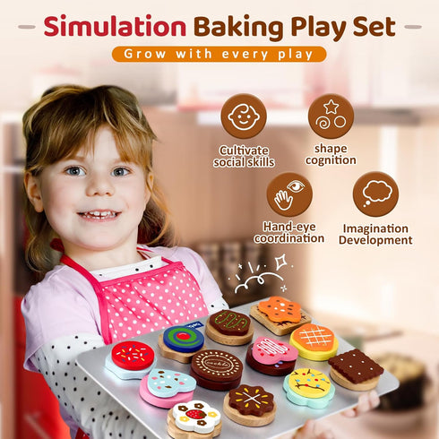 Set 1-3 3 4 5 Wooden Cookie Play Food for Kids Kitchen Accessories Food Toys for Toddlers Pretend Play Slice and Bake