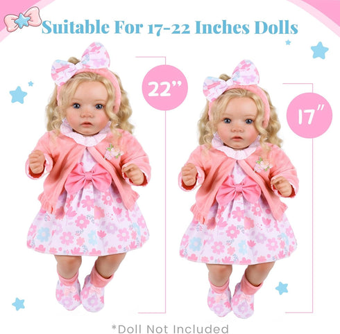 5-Piece Set 17-22 Inch 3+ BABESIDE Reborn Baby Doll Clothes Fits Dolls with Floral Dress, Headband, Coat, Baby Doll