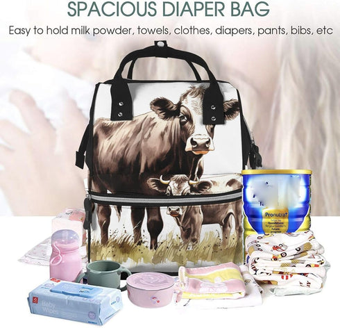 DWVTSLH Backpack Mummy Backpack Cow Painting Diaper Bag Multifunction Nappy Bags Waterproof Large Capacity Travel