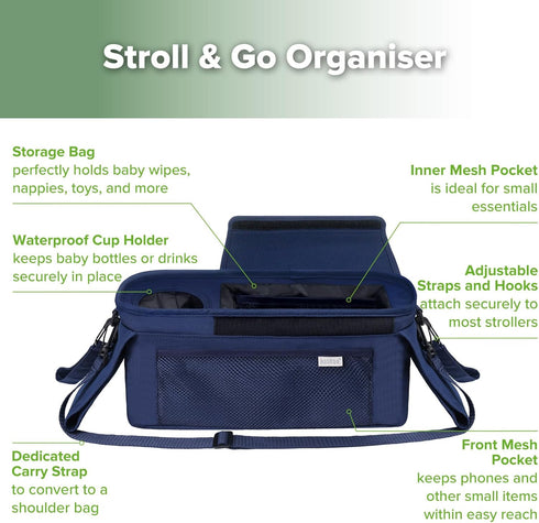 haakaa Universal Stroller Organizer - Bluestone, Single Cup Holder, Stroller Caddy Accessories with Shoulder Strap