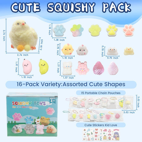 Yidayes 16pcs Pack,Fidget 4-8 8-12 (16pcs) Squishy Toys Kit,Include taba Squishies Party Favors for Kids Treasure Box