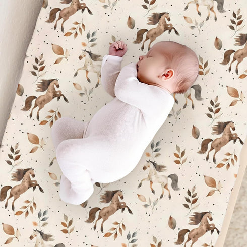 KuphiL10C Girls-16x32 Cartoon Western Horse Leaves Baby Changing Pad Cover,Unisex Farm Animals Nursery Diaper Changing