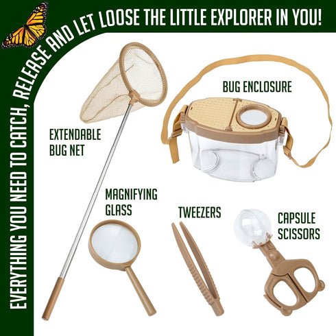 Set Montessori Mama Kids' Bug Catching Kit - Complete Insect Exploration with Habitat, Extendable Net, Magnifying Tools