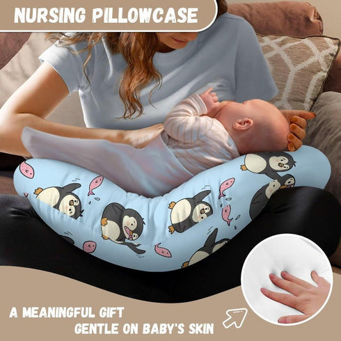 Kathyboom Penguins Nursing Pillowcase for Maternity Mom, Durable Ultra Soft Breastfeeding Pillowcase for Newborn Baby