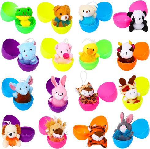 ThinkMax 16 pcs Easter Eggs Filled with Mini Plush Animals Toy for Easter Basket Stuffers/Fillers, Easter Eggs Hunt