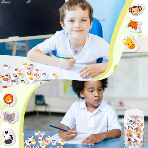Chivao 72 Pcs Cute Safari Animals Erasers, Back to School Gifts for Kids, Mini Kawaii Character Pencil Top Erasers