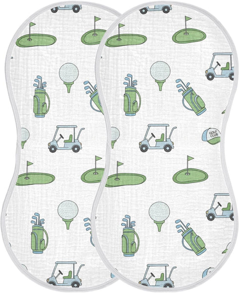 Qinllo 2 Pack Muslin Burp Cloths Golf Car White Cotton Baby Burp Cloths
