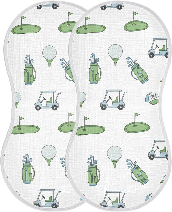 Qinllo 2 Pack Muslin Burp Cloths Golf Car White Cotton Baby Burp Cloths
