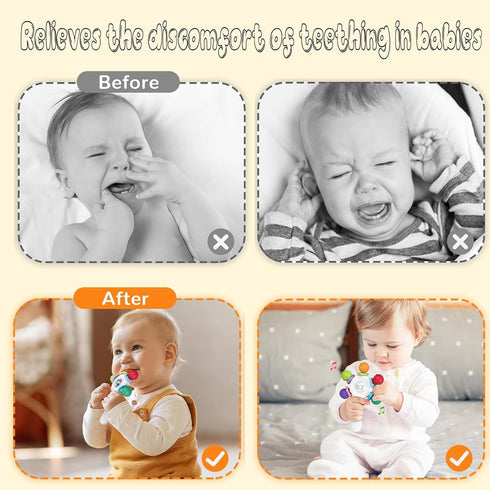 Joinshow 2PCS 0-36 Baby Sensory Teething Toys-Rattle Stick,Food Grade BPA Free Chew Toy,Grip Strengthening Handle