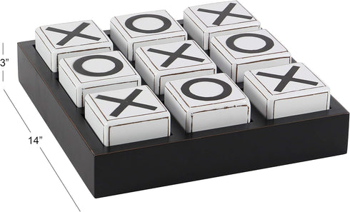 Deco 79 Black Wood Tic Tac Toe Game Set with White Block Pieces, 14" x 14" x 4"