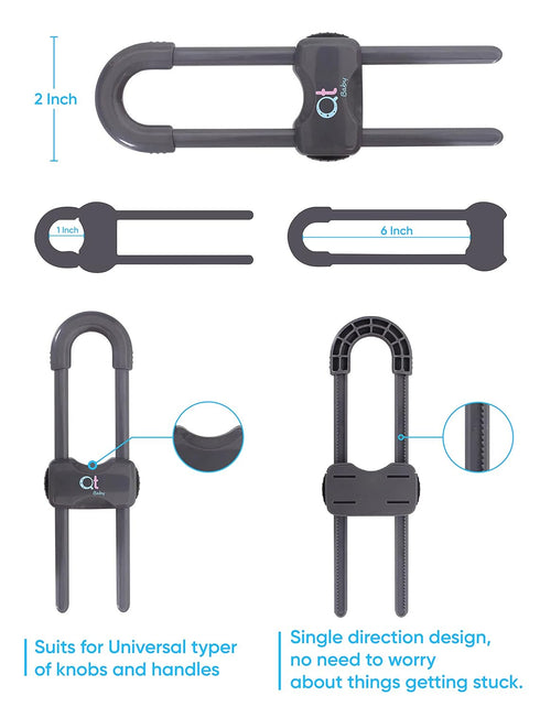 Closet (Pack 2) QT BABY Baby Proofing Cabinet Locks | Adjustable U Shaped Baby Safety Latches for Drawers, Fridge