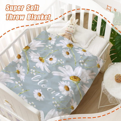 YeeJu Daisy Baby Throw Blanket, Small White Floral, 30x40, Soft Plush Fleece, Toddler Swaddle Gift