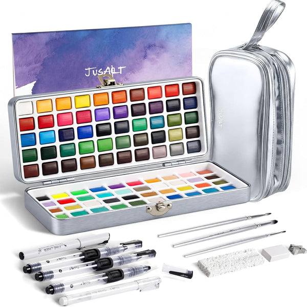 JusArt 100 Colors Watercolor Paint Set,Travel Watercolor Set with Handbag,Art Supplies with