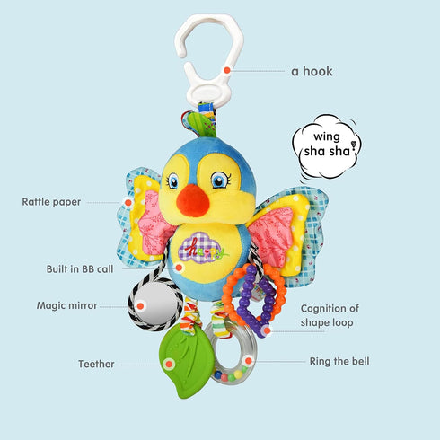 TOMMYHOME 3 Baby Rattles Toys with Teether,Bed Bell for Toddler in pram,Gifts for Baby Aged Months or More (Bird)
