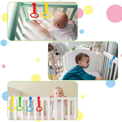 4pcs Plastic Baby Crib Pull Rings, Kids Walking Exercises Assistant Stand Up Rings for Infant Baby Toddler Practice Tool