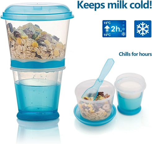 INOGIH Portable Cereal On the Go Cups with Spoon (Blue) - Breakfast Drink-Cup Cereal To-Go Container